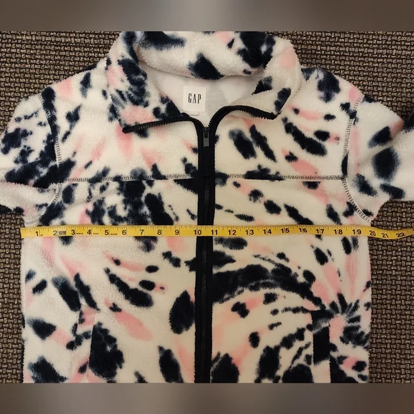 Gap Women's M Pink/Navy Tie-dye Zip-Up Sherpa Fleece Jacket - Picture 7 of 8
